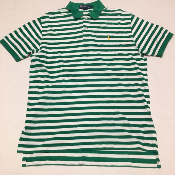 ralph lauren green and white striped polo shirt